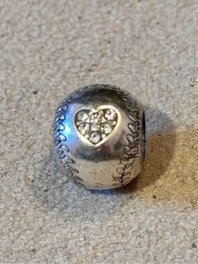 🆕Listing! Brighton baseball softball bead Silver w seams & crystal heart Retired